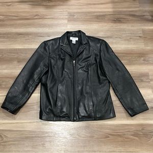 ALFANI Black Lamb Leather Silver YKK Zipper Women Size Petite Large